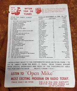 Vintage 1960 AM Radio Station Rock Roll Music Top 30 Songs WTSN Dover, NH.
