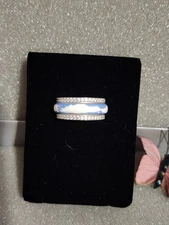 Qvc Diamonique Printed Enamel 925 Silver Eternity Band Ring Sky Clouds Size 9 