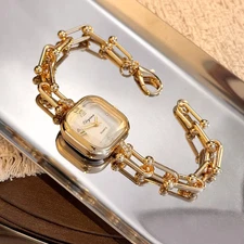 Luxury Minimalist Square Bracelet Watch Multi-Faceted Glass, Quartz Chain Design