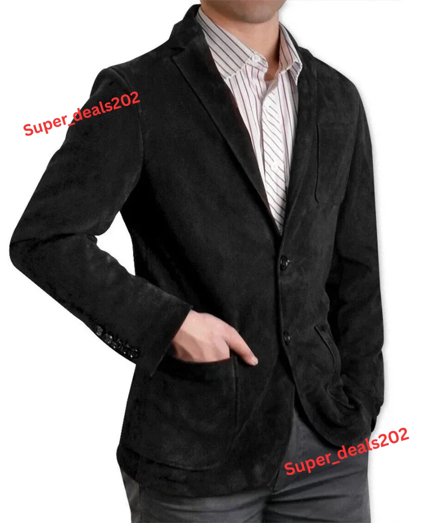 Men's Lambskin Suede Leather Blazer Black Handmade Formal Designer Stylish Coat