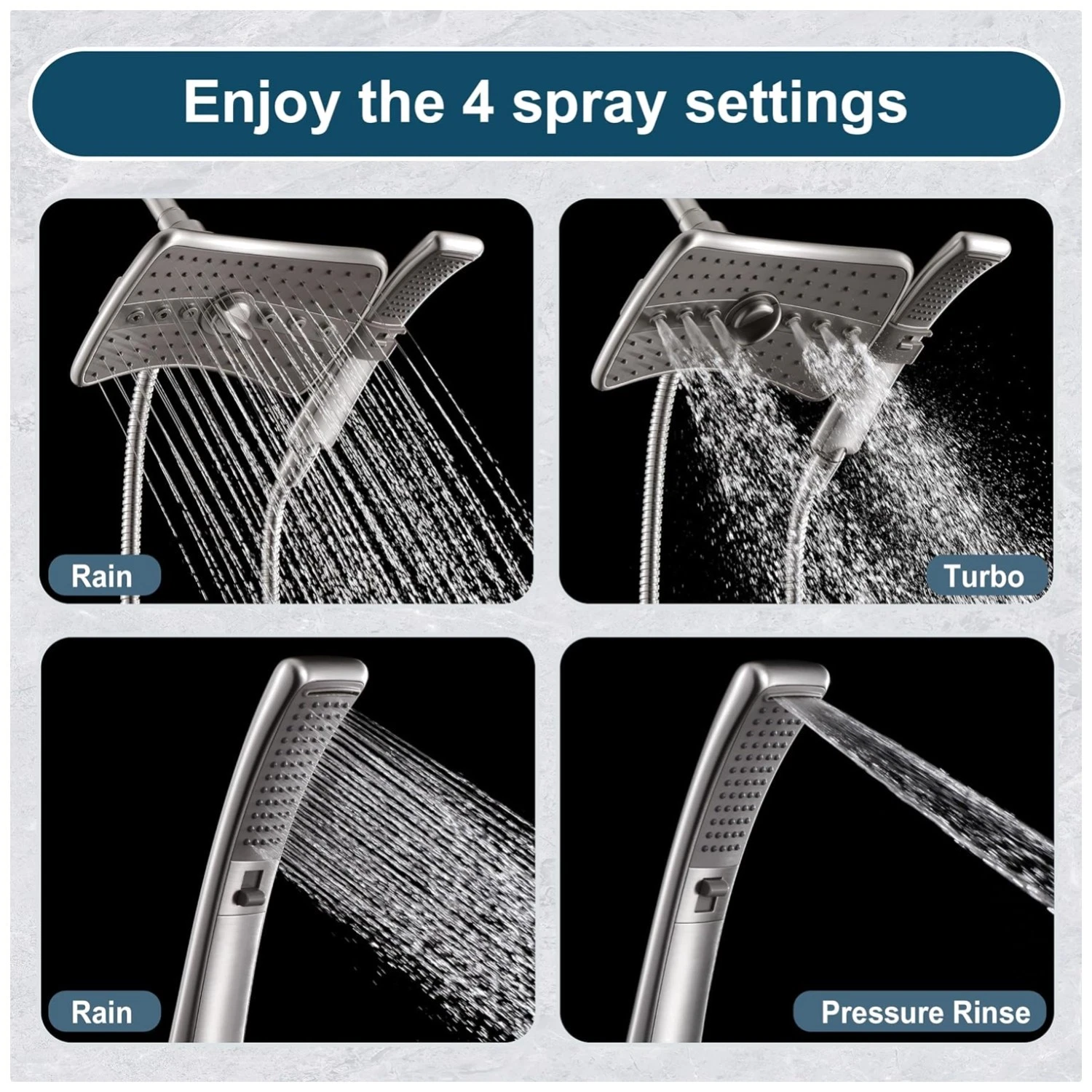 Dual Shower Head Combo Set, Brushed Nickel with Grey Face