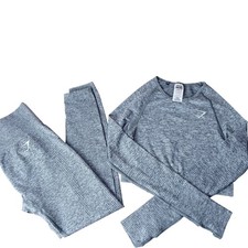 Gymshark Vital Seamless 2.0 Set Grey Marl Long Sleeve Crop Top Leggings Medium