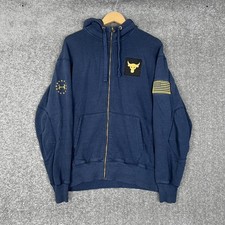 Under Armour Project Rock Hoodie Men's L Blue Full Zip Sweatshirt Bull Logo