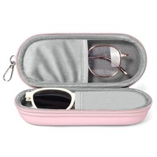 Double Eyeglasses Case, Dual Glasses Sunglasses Organizer with Zipper Pink