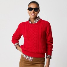 J. Crew 100 Cotton Red Cable Crewneck Sweater Solid Fisherman Chunky Knit XL