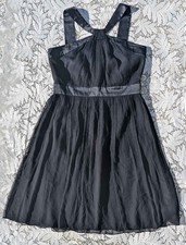 Retro 60s 90s Y2K Gothic Goddess Black Silk Chiffon Satin Trim Halterneck Dress