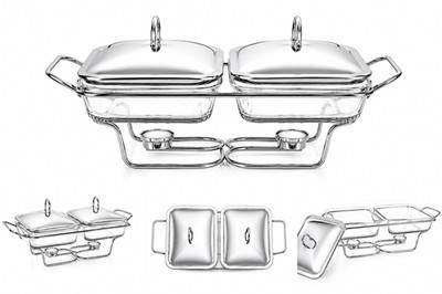 Gastro Catering Speisewärmer mit 2 Glasbehältern à 1,5L, inkl. 2 Teelichter