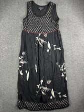 Carole Little Dress Womens 14 Black Maxi Sleeveless Floral Embroidered Made USA