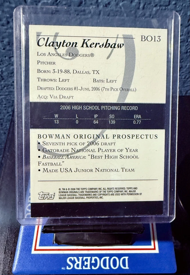 Clayton Kershaw 2006 Bowman Originals Prospects - #BO13 como nuevo/casi como nuevo Foto 3 de 3