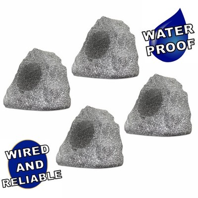 Theater Solutions Weatherproof Outdoor Granite Rock 4 Speaker Set Yard Pool Spa
