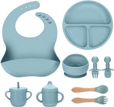 Silicone Baby Feeding Set, Spill-Proof Suct Plate, Bowl, Bib, Silicone