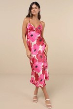 Lulus Adina White Pink Multi Floral Sleeveless Slip Midi Dress - Size S