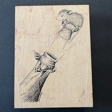 House Mouse Stampa Rosa Champagne Cork Popping 1999 Rubber Stamp 16 M