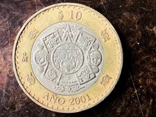 BIMETALIC MEXICAN COIN $10 PESOS 2001 ENTRADA DEL SIGLO XXI RARE & SCARCE #1436M