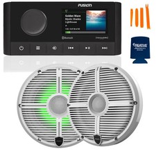 Fusion MS-RA210 Marine Stereo with Wet Sounds 6.5" RGB Lighting Marine Speakers,