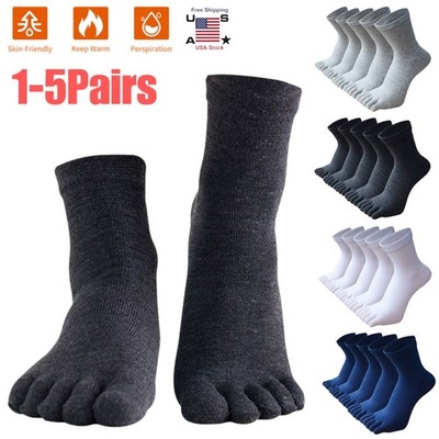 3-5× Men's Solid Color Straight-Toe Five Toe Socks Athletic Crew Ankle Socks USA