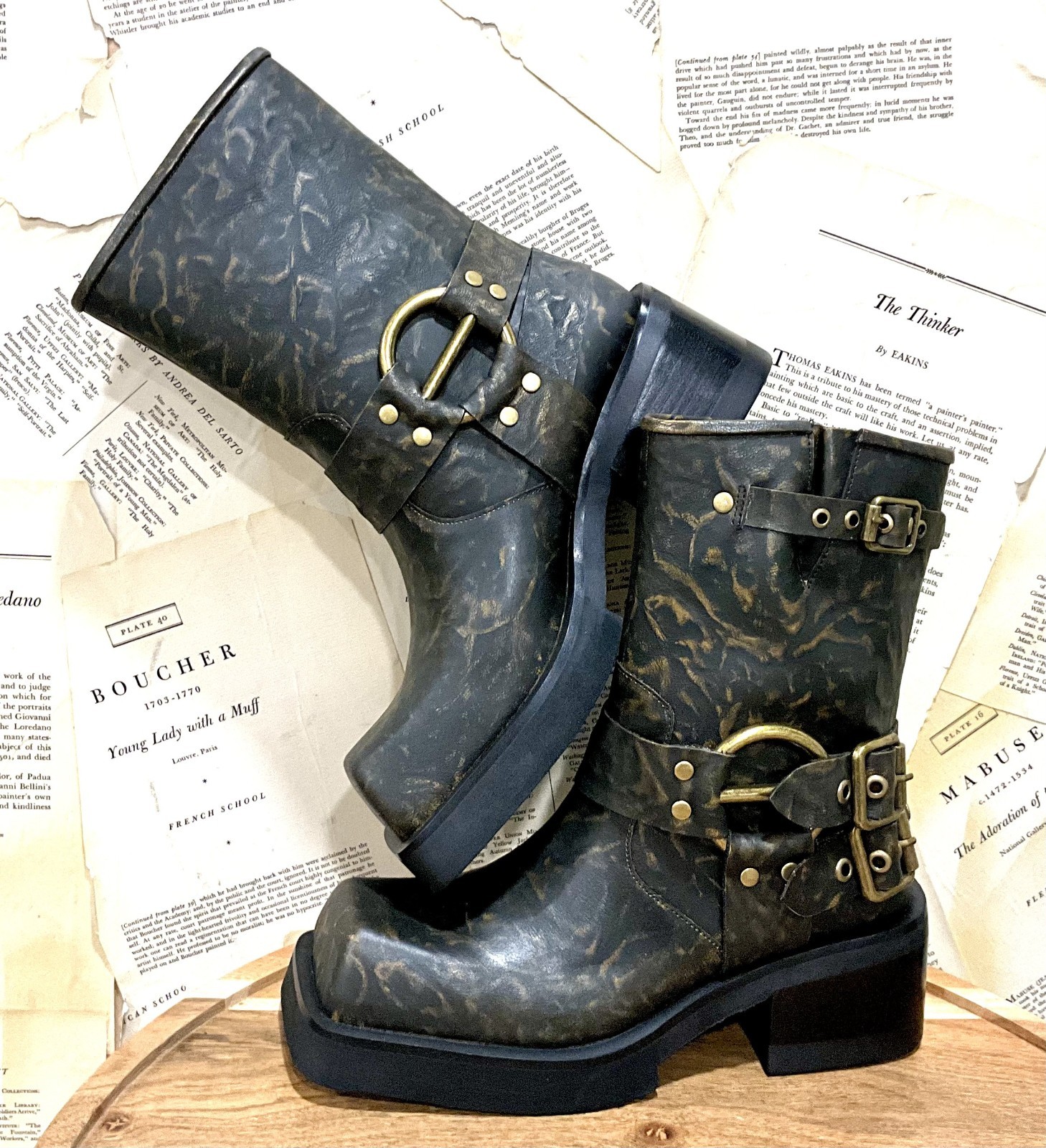 Free People Jeffrey Campbell Lights Out Moto Boot Stubborn Brown Distress 8 NIB 61690₽