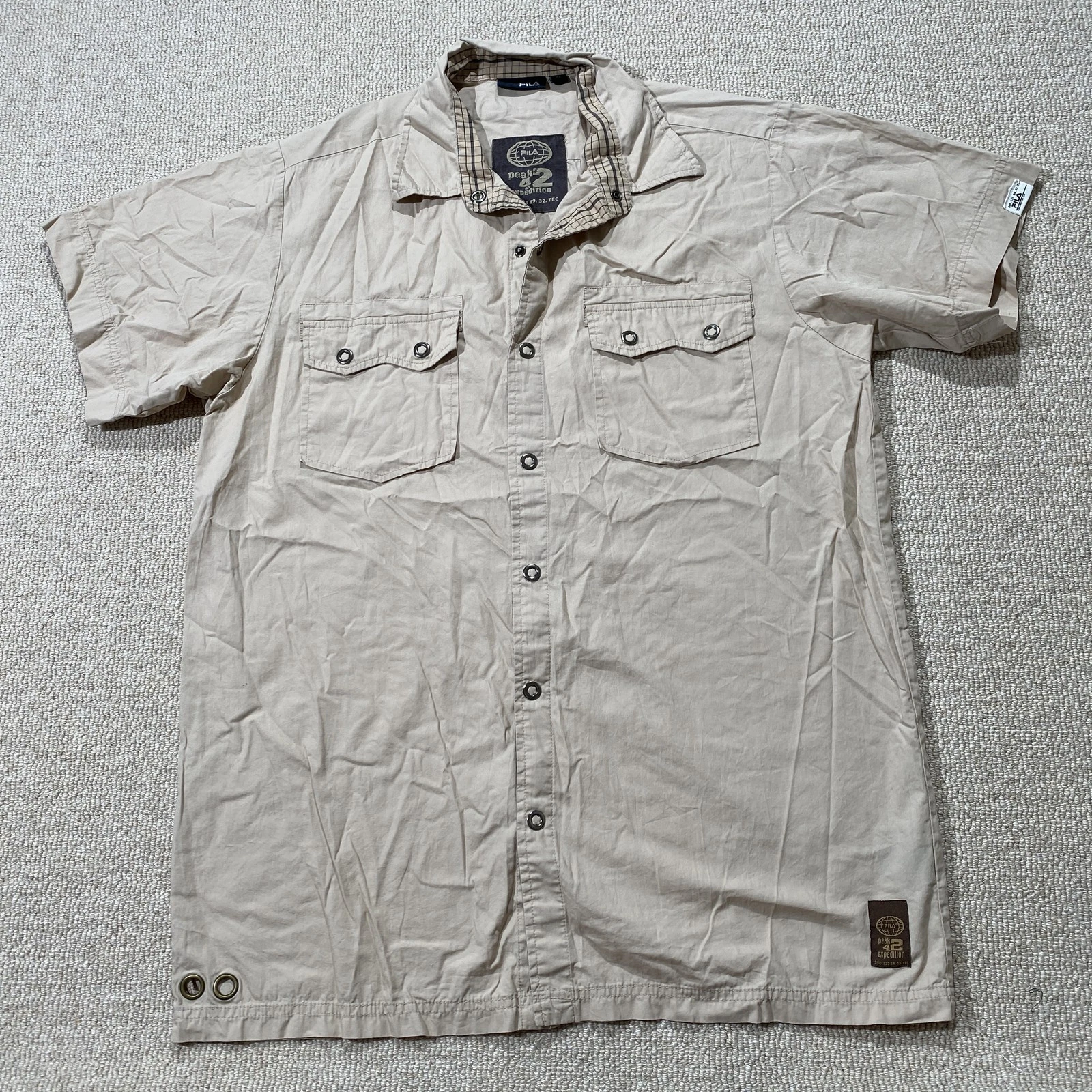 Fila Shirt Mens XL Beige Tan Short Sleeve Peak 42 Expedition Trekking Hiking