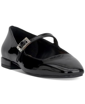 On 34th Women's Black Patent Saadet Rhinestone-Buckle Mary Jane Flats 7M