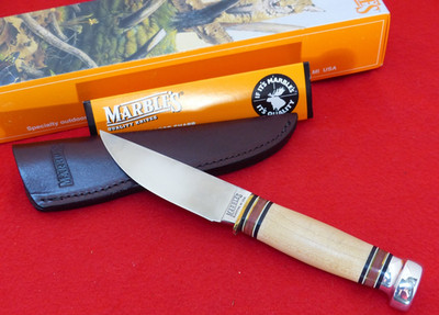 Marbles Gladstone USA mint/box Plainsman fixed blade Curly Maple/aluminum knife