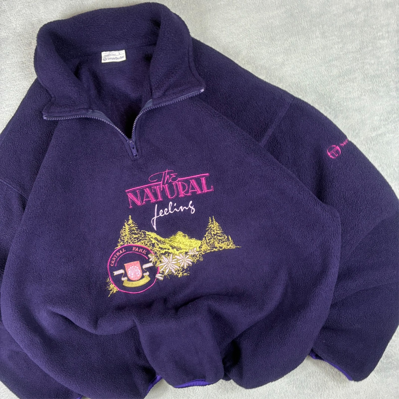 VTG Sergio Tacchini 90s Natural Feeling Purple Fleece Ovrsizd Lrg 1/4 Zip Jumper image 4
