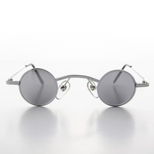 Round Victorian Goth Edwardian Spectacle Sunglass Silver / Mirror Lens - Watson