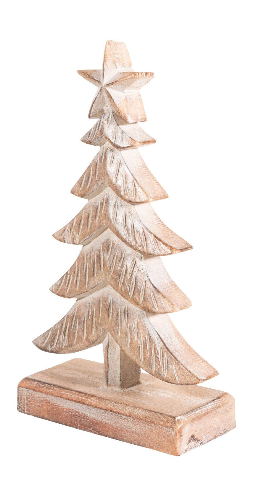 Sass & Belle Wooden Standing Tree Star Christmas Decoration Carved Wood Brown