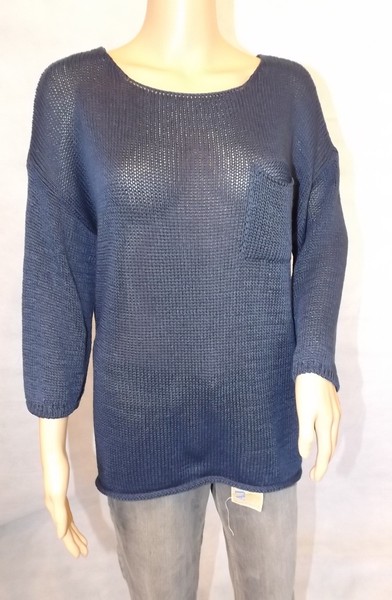 ★ Gina Laura ★ L ~ 44/46 Pullover Langarm ~ BäNdchengarn ~ Dunkelblau ~ Neu-image