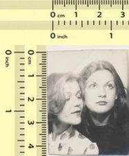 Vintage Photo Booth Two Pretty Women Close Faces Thin Eyebrows Lipstick BW 1960s