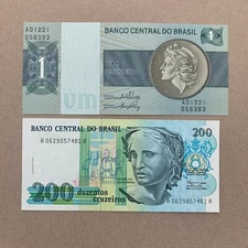 2 Pcs South American Banknote Set. Brazil Currency Lot. Brazilian Paper Money.