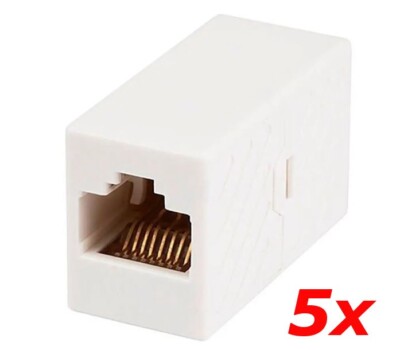 5 PACK CAT6 Inline Coupler RJ45 8P8C Female to Female Adapter Connector - White