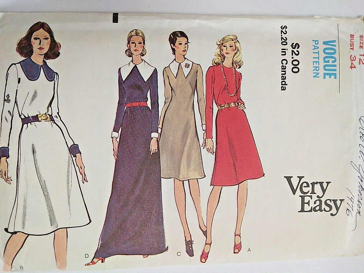 Dress Evening Knee collared 12 Very Easy VOGUE 8216 Sewing Pattern UC VTG  70s | eBay