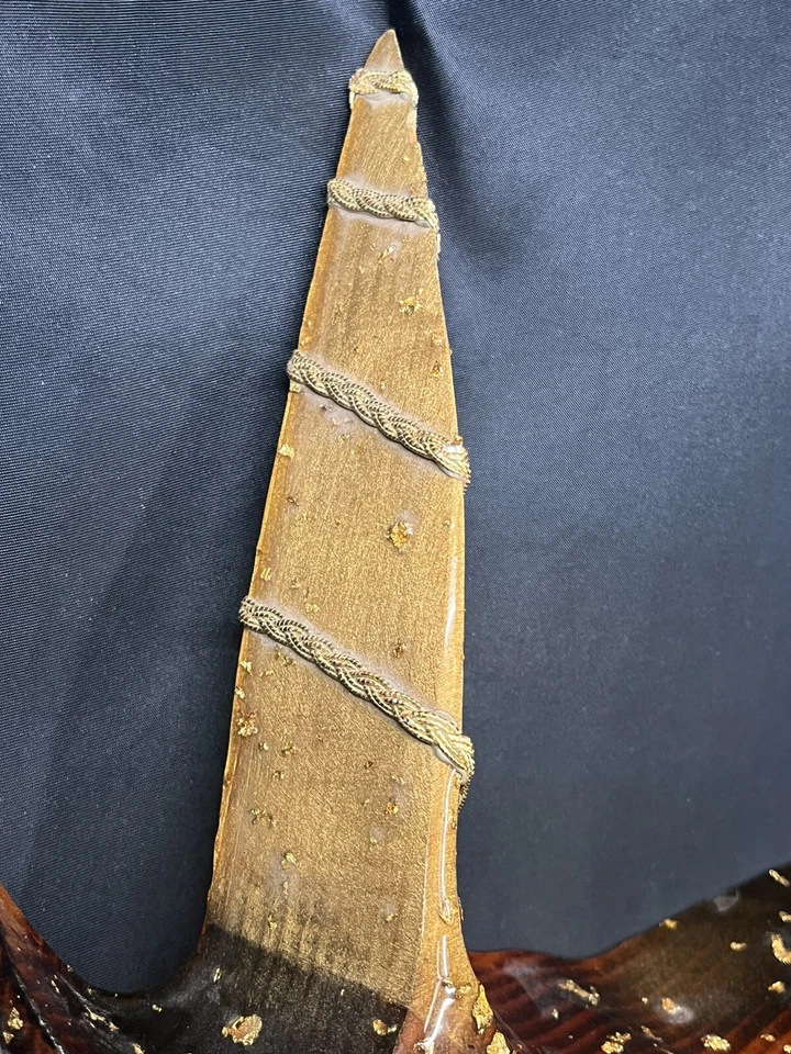 Vintage  Solid Lacquered Wood ,Mythical Unicorn Clock W 24K Gold Flake & Hair - Image 3 of 4