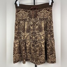 Vintage Y2K Brown Juicy Couture Paisley Pattern Velour Velvet Tiered Skirt LP
