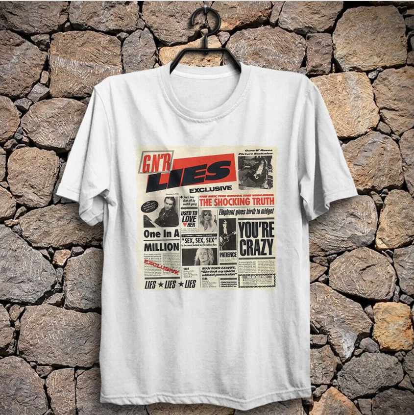 G N' R Lies Guns N' Roses T-Shirt Vintage Unisex White Cotton Short Sleeve S-3XL