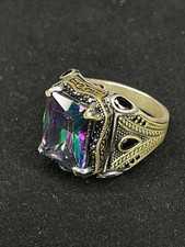 Mystic Topaz Gemstone Men's Ring, 925k Sterling Silver, Handmade Jewelry