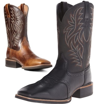 Mid-Calf Retro Western Cowboystiefel Herren Schuhe Kunstleder Stickerei Stiefel