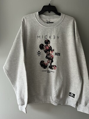 New Neff Disney XL Standing Mickey Mouse Crew Crewneck Sweatshirt Grey Floral