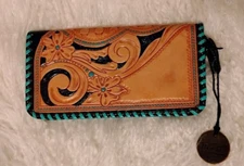 NWT Myra Bag Wallet Floral Hand Tooled Leather 8.25" x 4.25" Western Boho Style