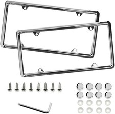 2x Slim Style Metal License Plate Frames Chrome Finish 4 Holes 2 Pcs Set