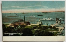 NY Postcard New York City Castle Gardens Aquarium and Battery Park harbor boats