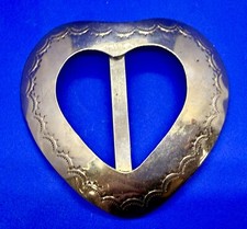 Heart Shaped Cutout Vintage Silver Tone Stamped Marked Belt Slide / Buckle
