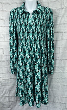 QED London Shift Dress Black & Green Size M 12 Stretchy Button Up Long Sleeve