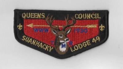 OA Suanhacky Lodge 49 1930 Flap BLK Bdr. GNY, Queens Council 644 Queens, NY [KY-