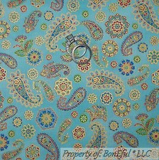 Trapunta BonEful TESSUTO Cotone Blu Oro Metallizzato Paisley Fiore Rosa Pasqua SCRAP