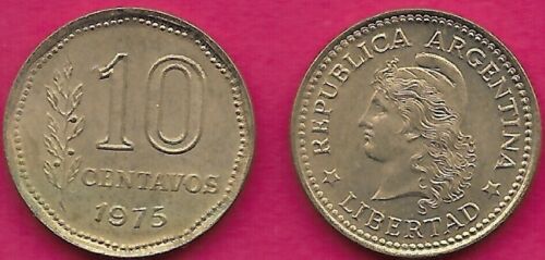 ARGENTINA 10 CENTAVOS 1975 UNC CAPPED LIBERTY HEAD LEFT,VALUE WITH GRAIN SPRIG T - Picture 1 of 1