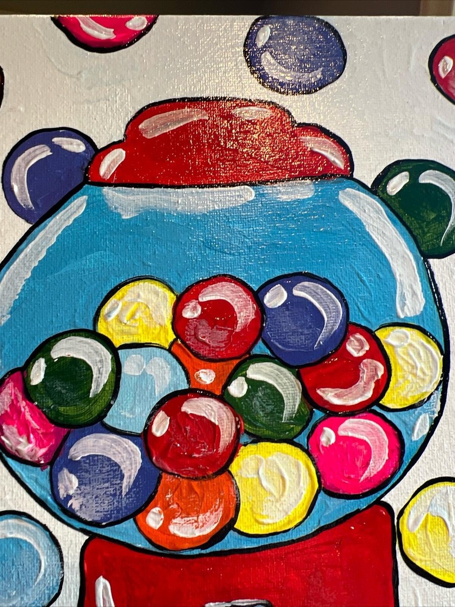 9/12 Inches Original Painted On Canvas, Bubble Gum Machine