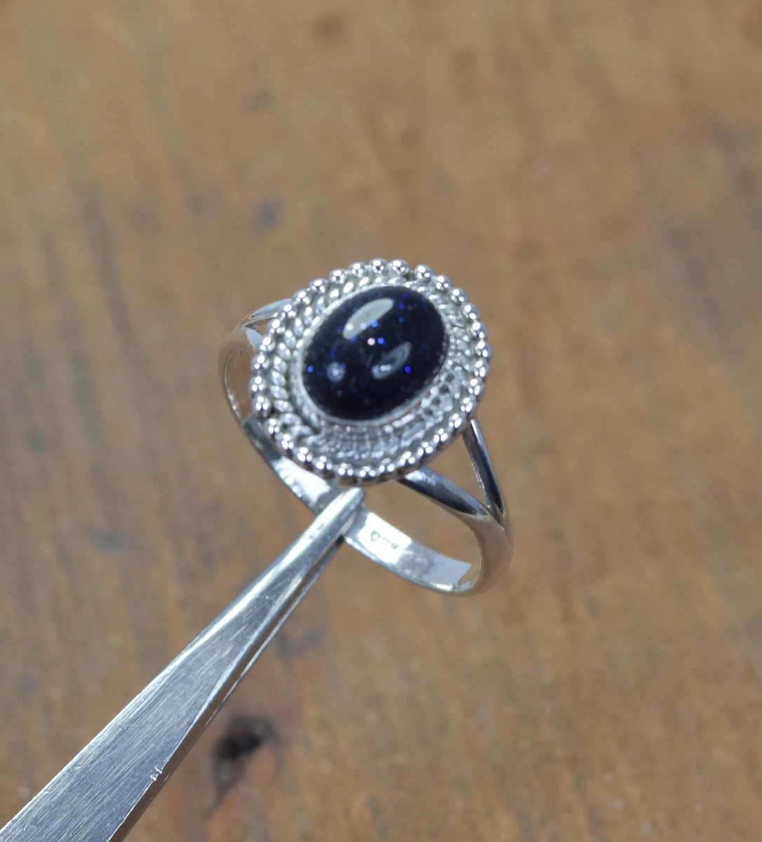 925 Solid Sterling Silver Blue Sunstone Ring 9 US Y874 eBay