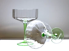 Tanqueray Green and Clear Coupe Cocktail Glasses Set of Two HTF