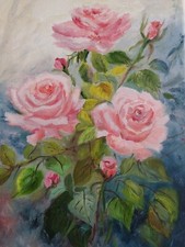 Dipinto olio su tela rose rosa 21*29 (8*11) fiori originali senza cornice